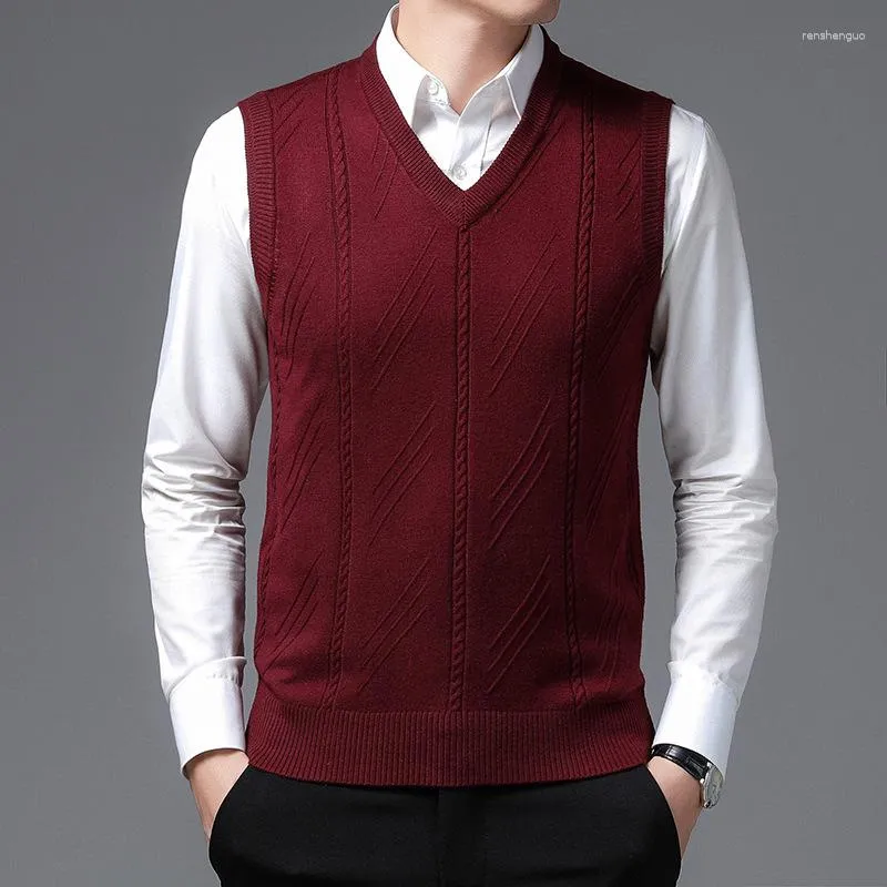 Gilets pour hommes Brown Marque Pull tricoté pour hommes Couleur unie Jacquard Sans manches Homme Vêtements Business Casual Regular Fit Mens Vest