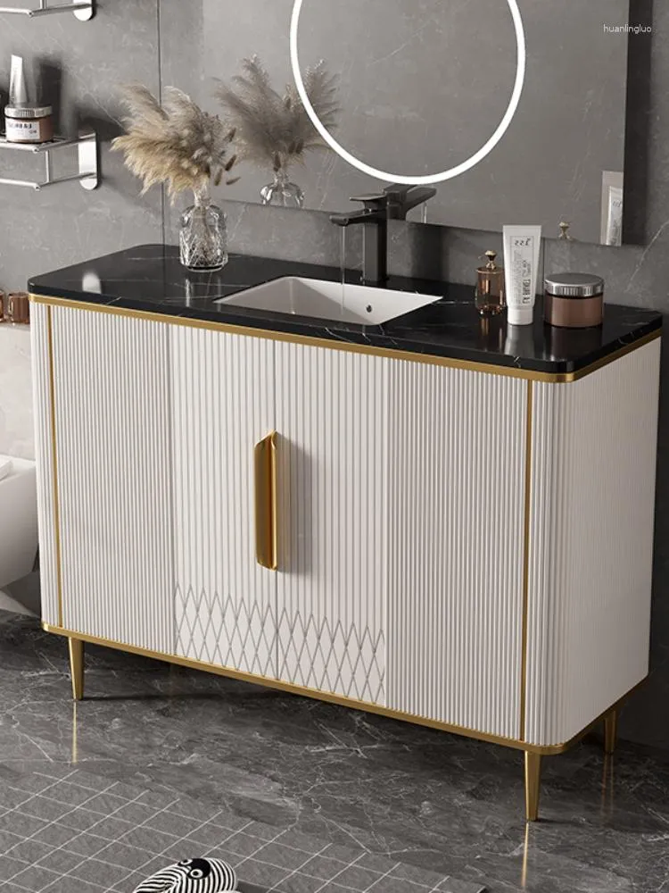 Bathroom Sink Faucets Cabinet Hand Washing Modern Washstand Solid Wood Storage Integrated Floor Small Apartment
