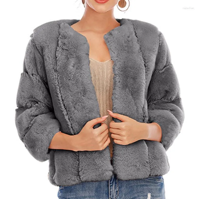 Frauen Pelz 2023 Herbst Winter Faux Mantel Frauen Flauschigen Top Oansatz Solide Elegante Dame Kleidung Pelzigen Kurze Jacke