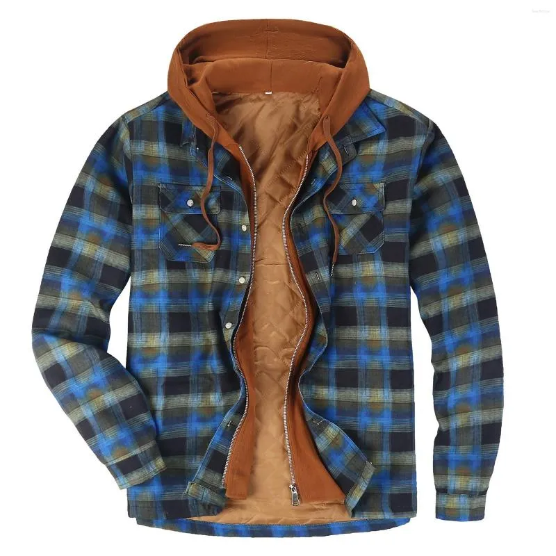 Men's Sweaters Winter Sweater Jacket Long Sleeve Fleece Hooded Thick Plaid Fashion Cardigan For Men