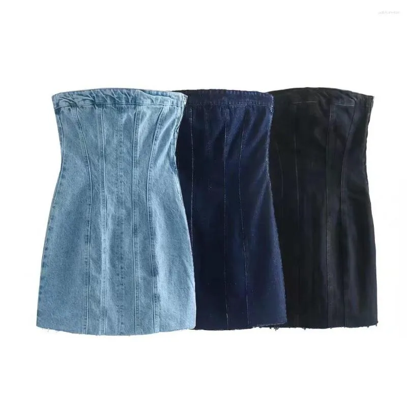 Casual Jurken Denim Mini Jurk Dames Mode Slanke Ruglooze Strapless Mouwloze Sexy Bodycon Zomer Causale Partij