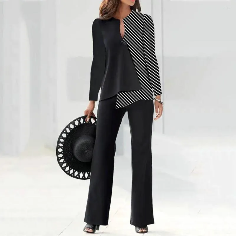 Calças de duas peças femininas 2 pçs/set elegante meados de comprimento topo senhora camisa conjunto design assimétrico macio casual temperamento vestir-se