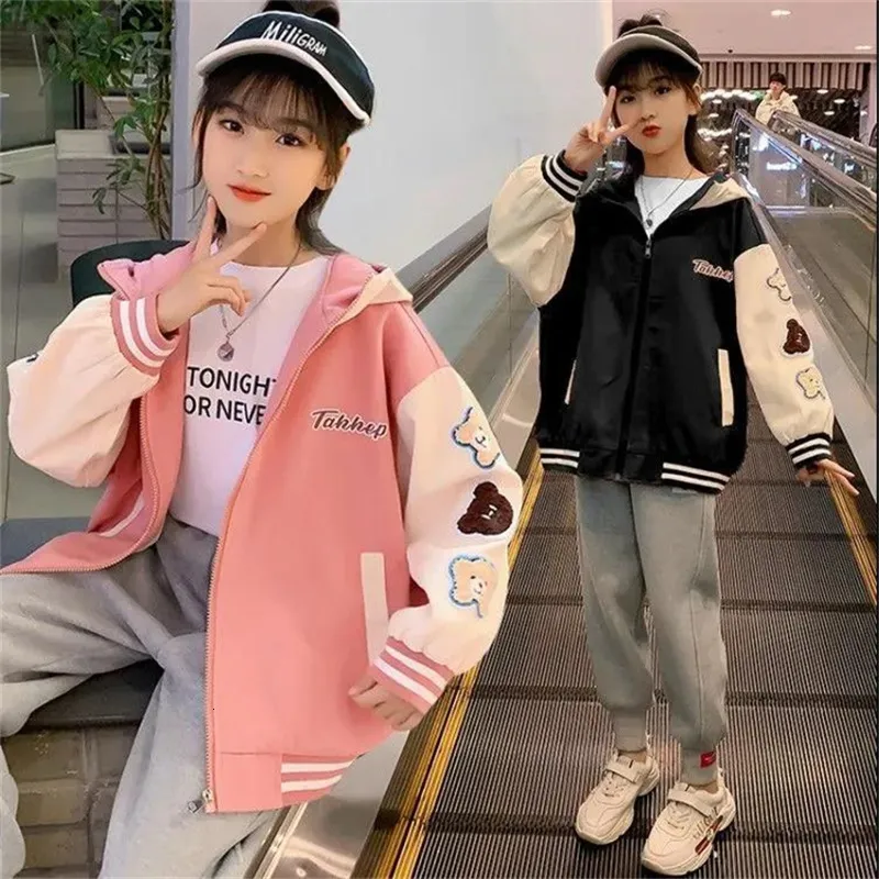 Giacche Ragazze Giacche da baseball con cappuccio per 5-14 anni Adolescenti Vestiti per ragazze adolescenti Capispalla sportiva Cappotto Primavera Giacca per bambini 230906