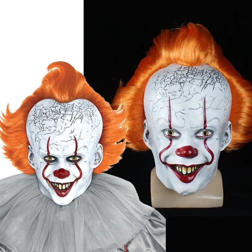 Skrämmande clownfestmasker latex lysande cosplaymask Scary Halloween LED Wig Clown Mask 902