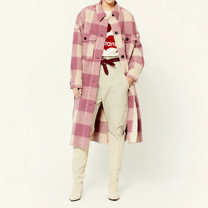 Женская шерстяная женская шерстяная куртка средней длины с длинным рукавом, однобортная женская клетчатая куртка с отложным воротником, осень-зима, свободное пальто, верхняя одежда, топ 230905