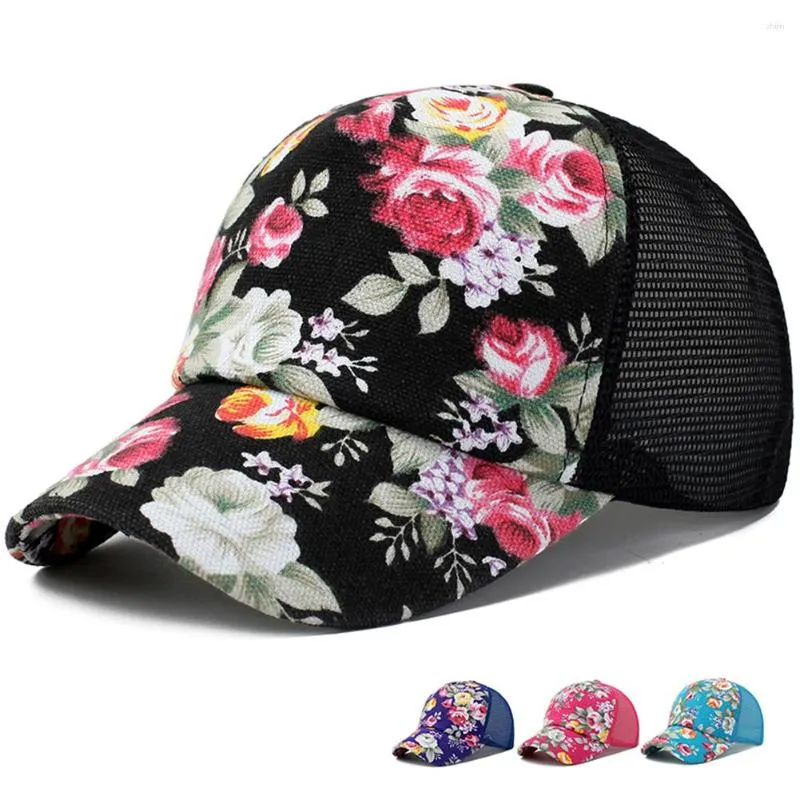 Casquettes de balle Solide Casquette réglable Femmes Crème solaire Rose Imprimé floral Baseball Sport Casual Mesh Summer Mode Rouge Violet Chapeaux