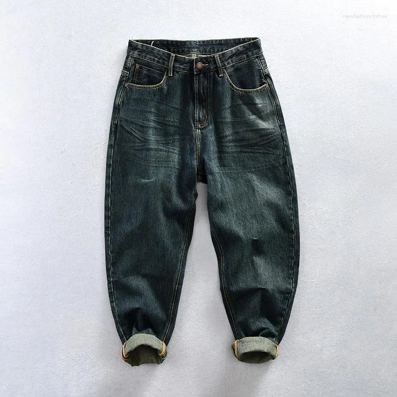 Herr jeans 1022 män vintage casual mörkgrön rak streetwear denim byxor ungdom bekväm bomull blandad klassisk daglig byxor