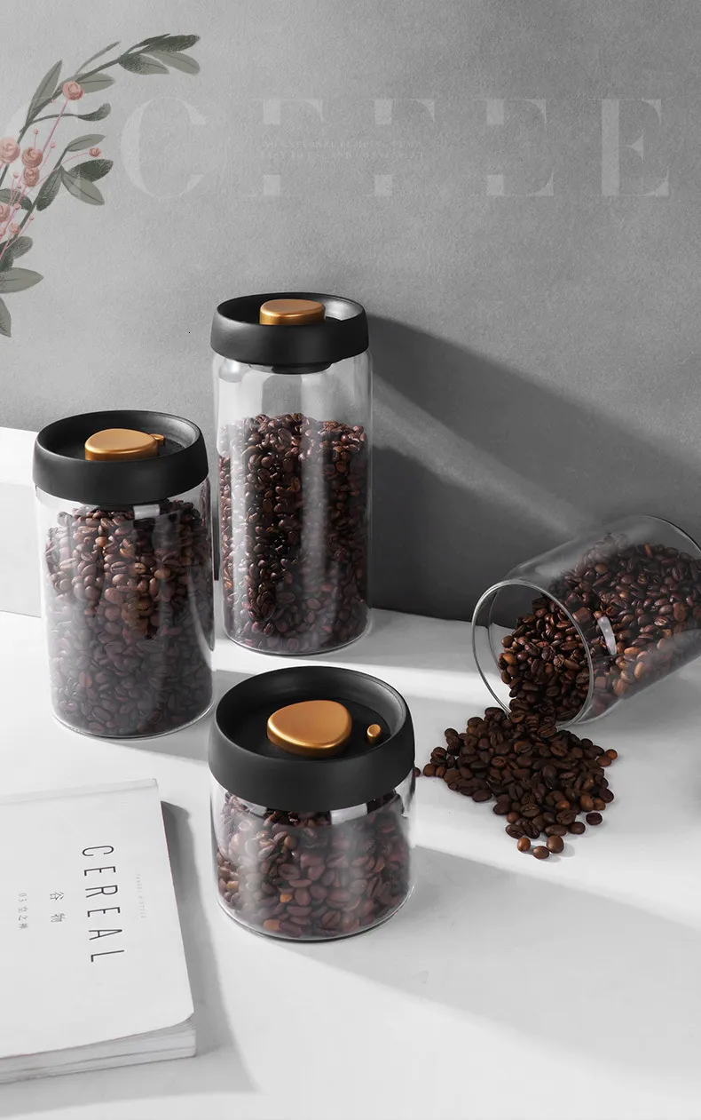 Vacuum Sealed Canister Coffee Beans Glass Airtight Canister