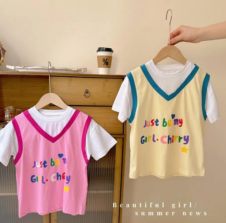 kinderontwerper T-shirts babykleding zomer Kleurrijke letterprint meisje t-shirt tee