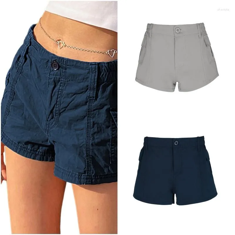 Women Cargo Shorts Y2k Elastic Low Waist Slim Fitted Shorts Vintage  Harajuku Solid Going Out Streetwear with Pocket