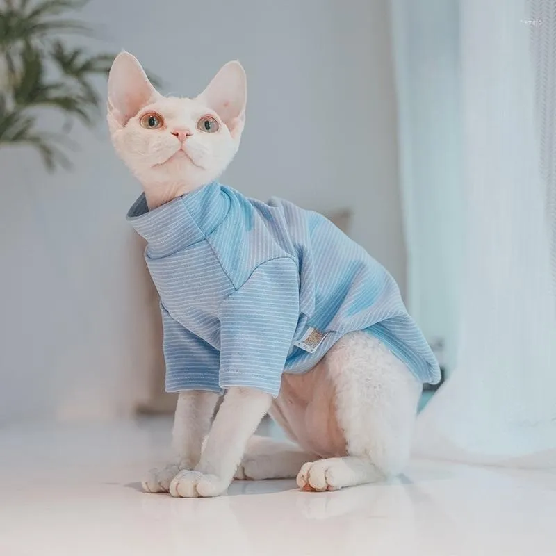 Kattdräkter kläder för Sphynx blå randig bomullsutrymme Devon Rex Långärmar Vinterbeläggning Kattungar Dogs Autumnpet Produkt