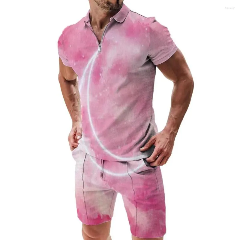 Męskie dresy z nadrukiem 3D Pink Summer Summer 2023 Polo Shirt Short Shorts Strasze Casual Suit Odzież Wysokiej jakości top Wysokiej jakości