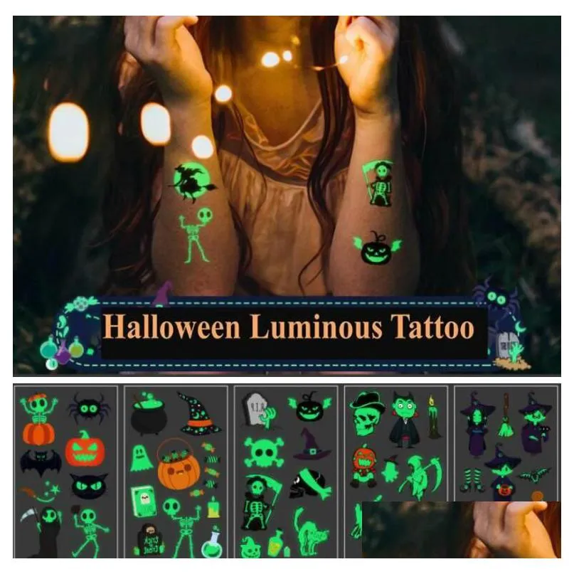 Altre forniture per feste festive Adesivo per tatuaggio temporaneo fluorescente di Halloween Bambini rispettosi dell'ambiente Giochi di parole con animali per Dh1Wy