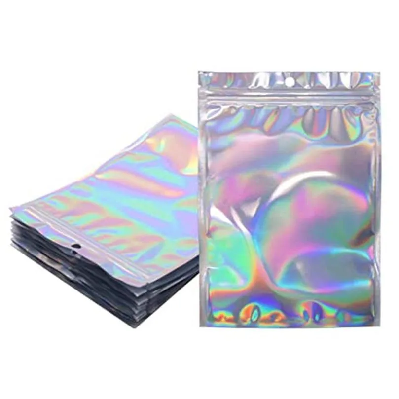 Sacos de embalagem Atacado Atacado Plástico Zíper Saco Laser Holográfico Folha de Alumínio Bolsa à Prova de Cheiro Bolsas Reclosable para Drop Otyt6