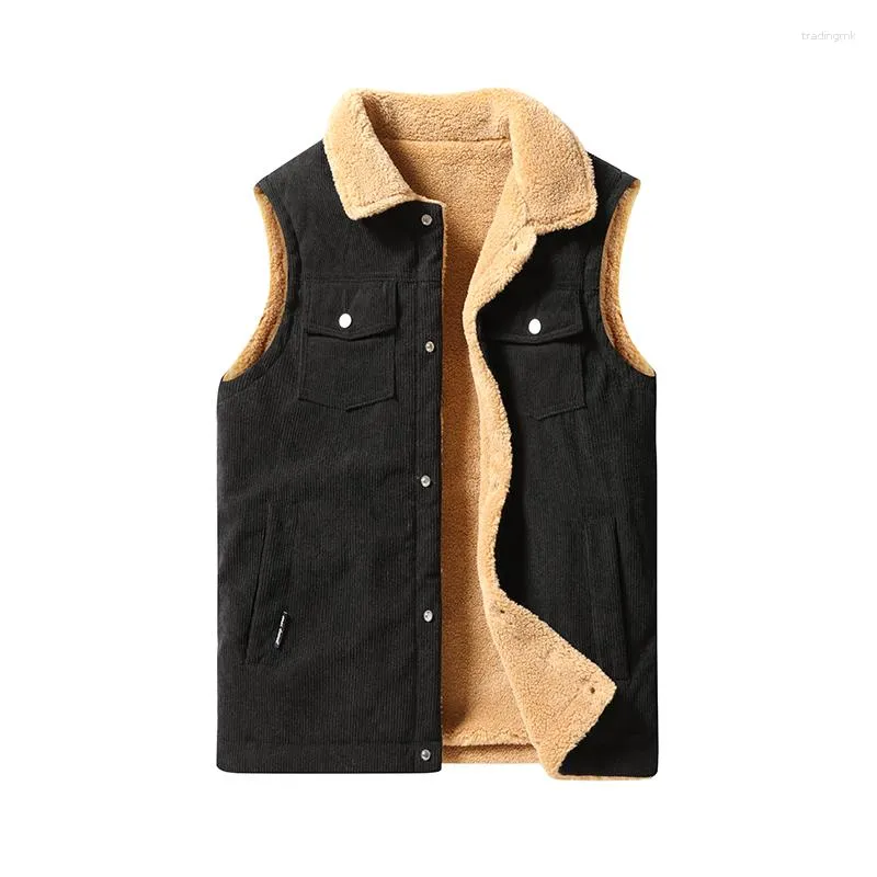 Men's Vests Male Fashion Autumn And Winter Thickened Lamb Fleece Corduroy Vest Lapel Casual Trend Versatile Warm Coat Waistcoat