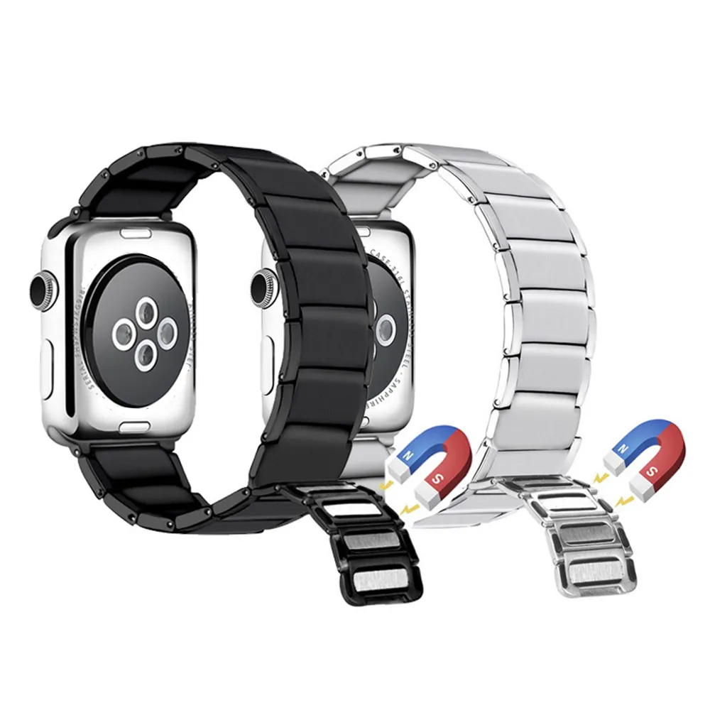 Roestvrij stalen magnetische lus polsbandje Bamboe schakelarmband Band Bandbanden Horlogeband voor Apple Watch Series 3 4 5 6 7 8 SE Ultra iWatch 38 40 41 42 44 45 49 mm