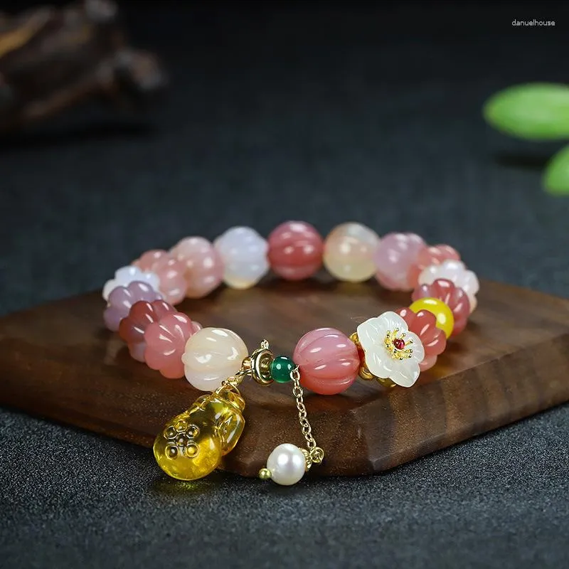 Link-Armbänder Achat Haitang Blumenarmband für Damen, hochwertiges Gefühl, Honigwachs, Cheongsam, Perlenkristall, Geschenk