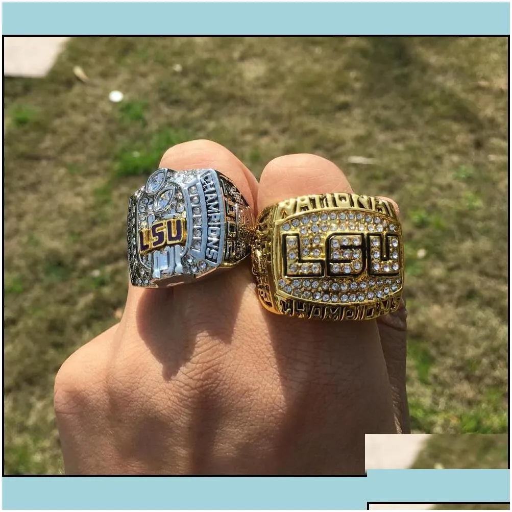 cluster rings 2pcs 2003 2007 lsu tigers national championship ring set souvenir fan men gift wholesale drop delivery jewelry dh0hs