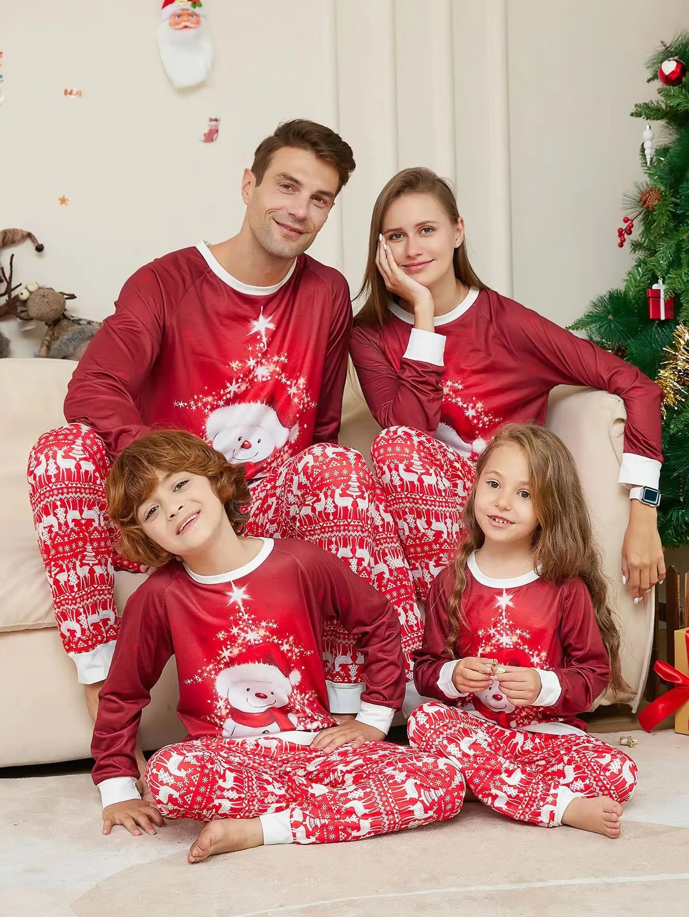 Weihnachten Schneemann Print Pyjamas Weihnachten passende Pyjamas Set Home Kleidung Mutter Tochter Vater Sohn Strampler Nachtwäsche Outfit