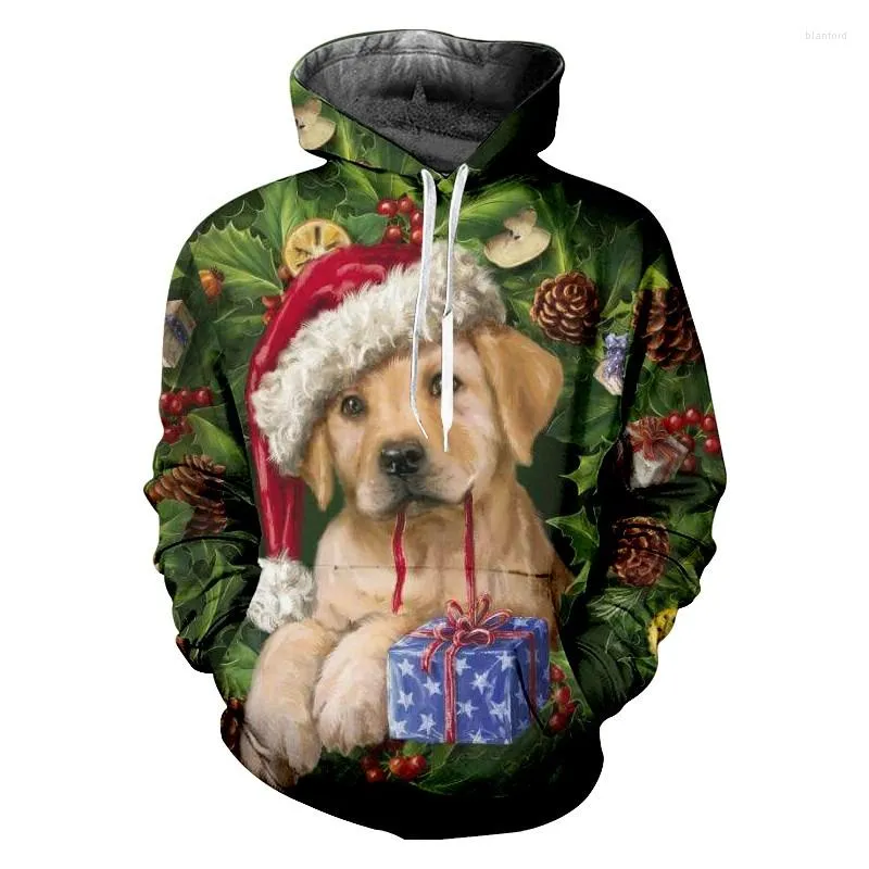 Hoodies masculinos cão bonito com presente de natal 2023 s com capuz tamanho da ue homem/mulher topos roupas de natal impressão 3d camisola pulôver