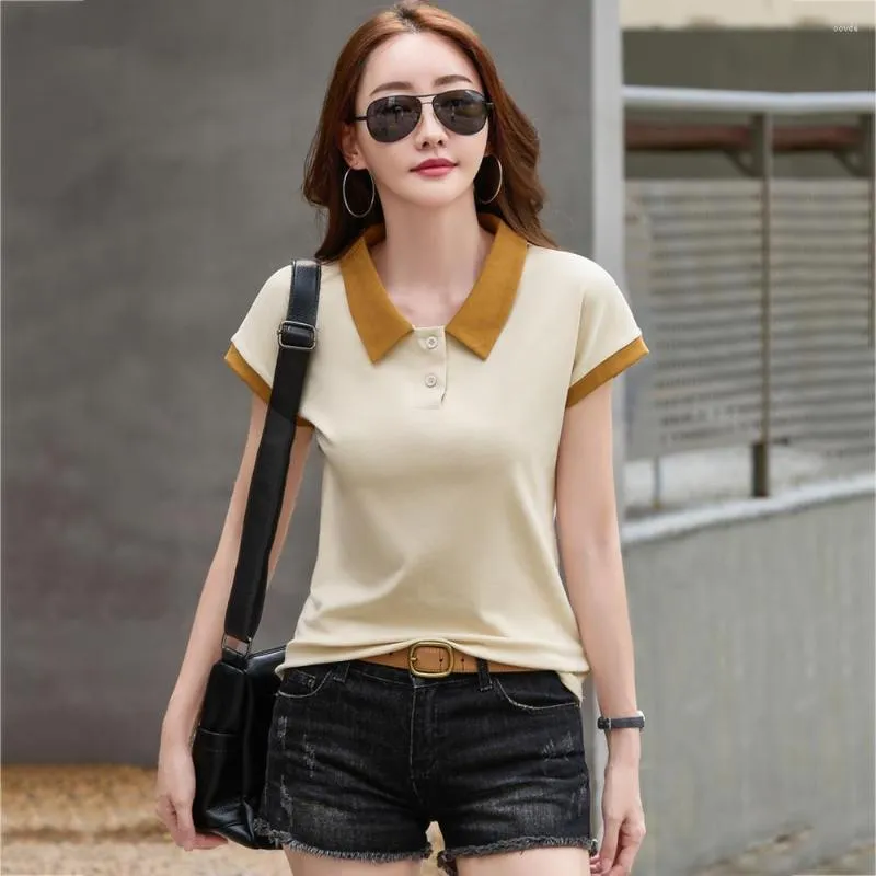 T-shirts Femmes Femmes Simplicité Joli T-shirt en coton Mode d'été Exquis Petit col polo Manches courtes Casual Tees lâches Tops