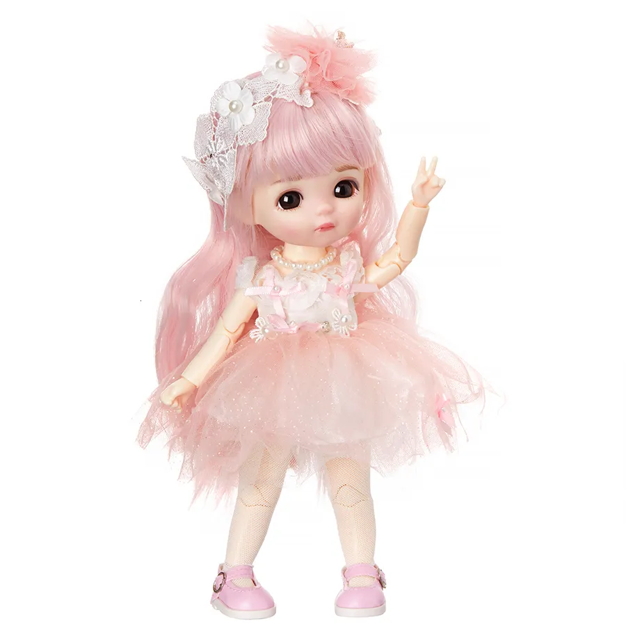Poupées 22,5 cm Princesse Jouets pour filles BJD Mobile Joint Cadeau d'anniversaire Houseplay Belle Kid Belle robe rose Contes de fées 230906