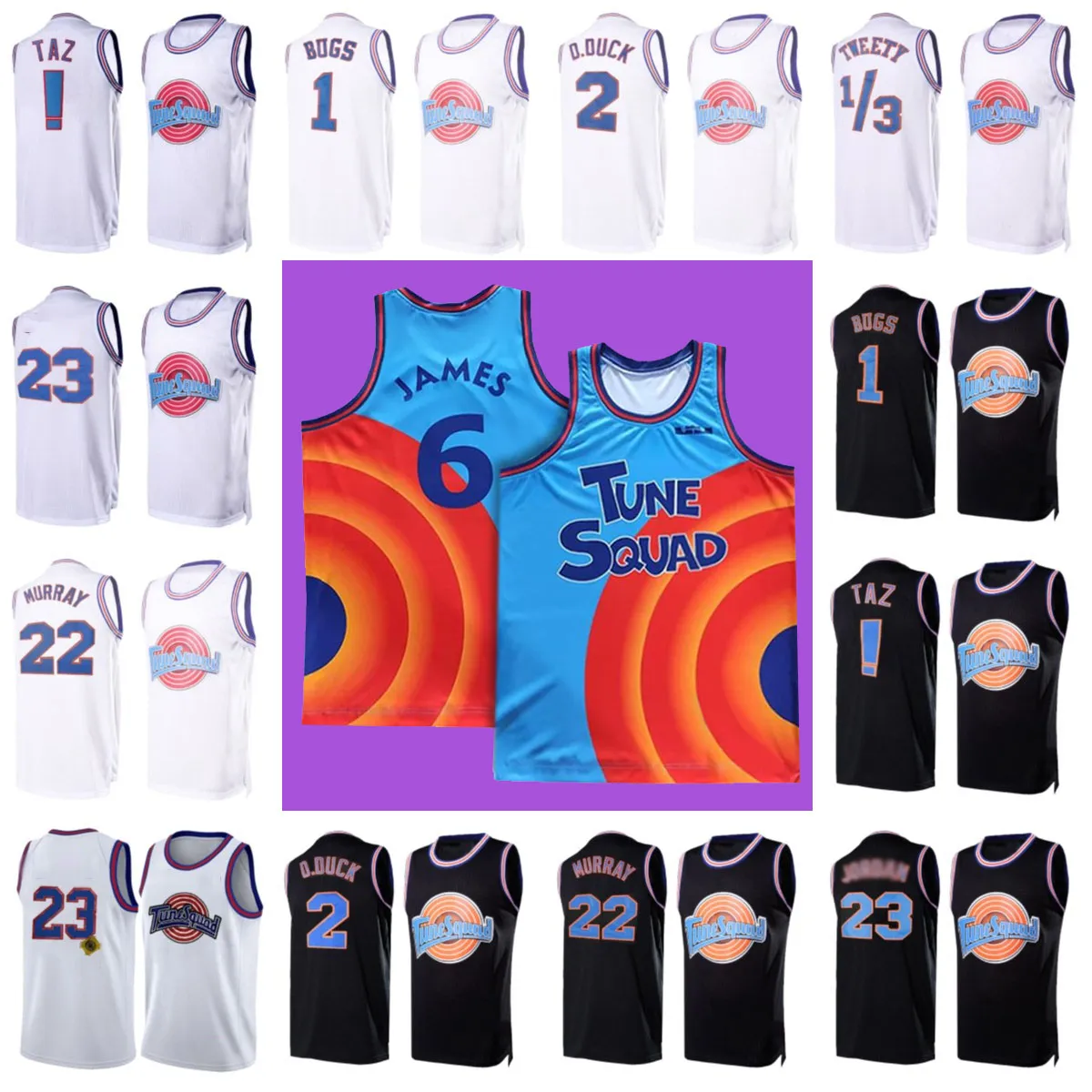 23 Michael Space Jam Tune Squad Jersey Taz 1/3 Tweety Bugs Bunny Movie 22 Bill Murray 10 Lola 2 D.Duck Basketball Jerseys