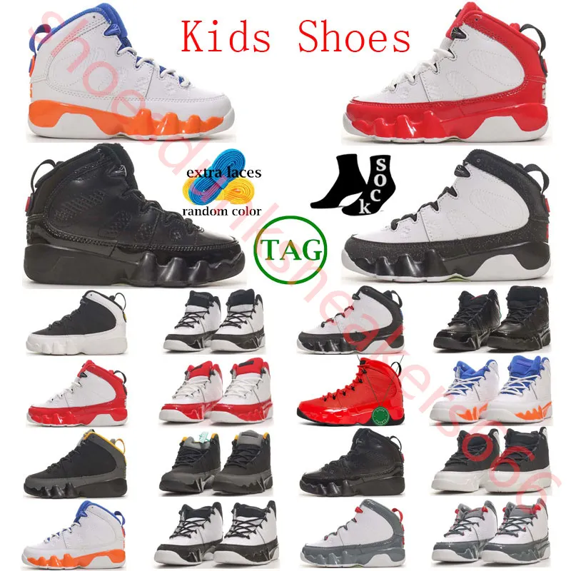 Enfants Jumpman 9 9s Chaussures de basket-ball enfants Orlando Cool Gris Rouge Blanc À peine Volt Ember Glow Charcoal Université Or Bleu Filles Garçons Baskets De Sport Pour Bébés 24-35