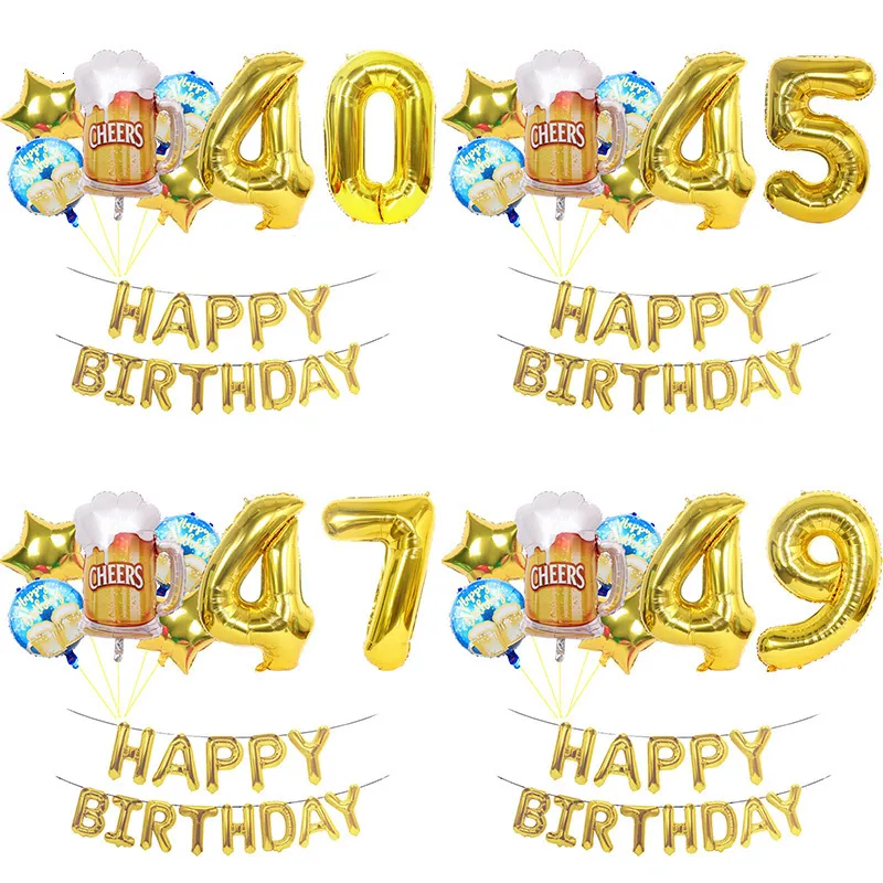 Other Event Party Supplies 20pcs Cheers To 40 41 42 43 44 45 47 48 49 Years Birthday Balloons Beers Mug Wine Glass Ball Number Banners Decorations 230905