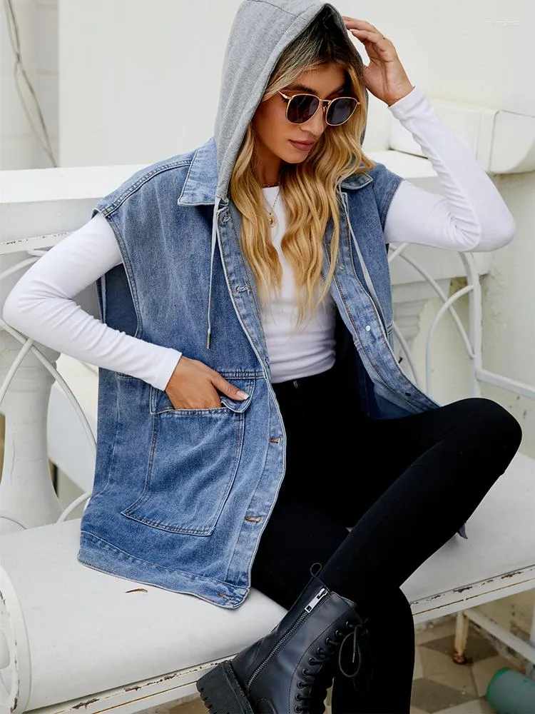 Long denim vest womens best sale