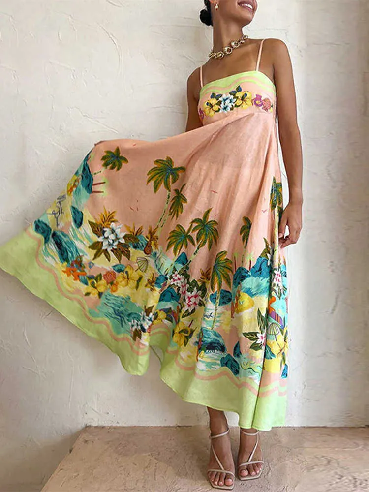Robe de plage mi-longue à imprimé Floral pour femmes, ample, sans manches, Slip, robes de vacances, décontractées, Chic, taille haute, été, 2023