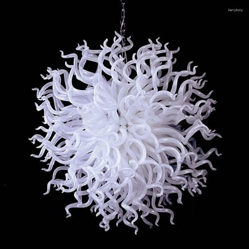 Lustres Contemporain Murano Soufflé Lustre En Verre Rond Fait Main Blanc À Vendre