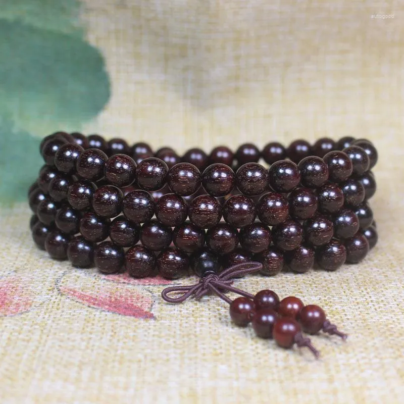 Strand S 8mm 108 Pieces Blood Sandalwood Bracelet Buddha Lotus Flower Pendant Meditation Make Wooden Beads Women Men Jewelry