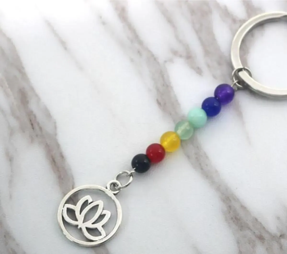 Key Rings Jewelry Custom Tassel Lotus Chakra Pendant Keychain Women Bag Floating Charms Mticolor Beads Yoga Energy Drop Delive9291907