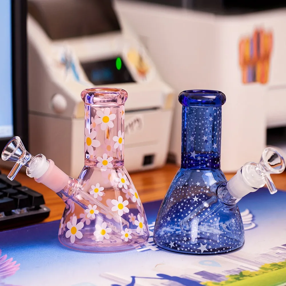 Atacado Rosa Mini Bong Heady Daisy Beaker Dab Rigs Downstem Perc Tubulação de Água Bubblers Azul Celestial Grosso Cachimbos de Cachimbo para Fumar