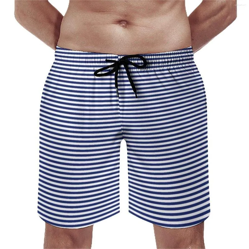 Shorts masculinos verão board azul marinho e branco linha esportiva listra padrão calças curtas casuais calções de banho de secagem rápida plus size