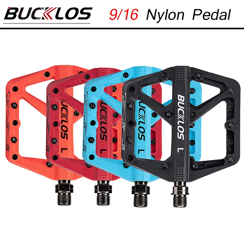 Cykelpedaler Bucklos Bike Pedals Ultralight Nylon Bicycle Pedals Double Bearing Mountain Bike Pedal Anti-Slip MTB Pedal Bicycle Part 230906