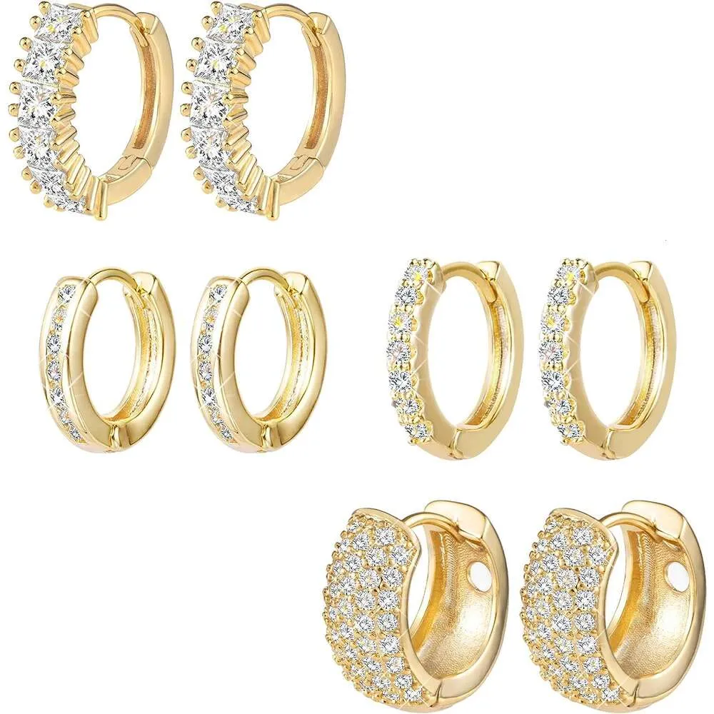 ALEXCRAFT Kleines Gold-Creolen-Set für Damen, Diamant-Pavé-Gold-Ohrringe, Set mit Sterling-Silber-Stecker