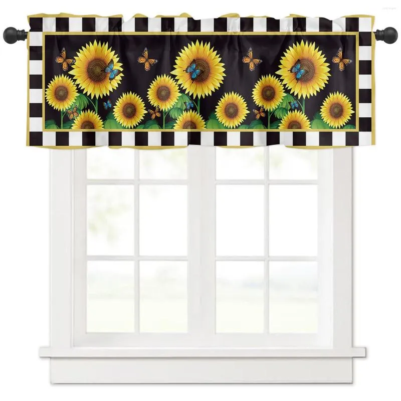 Curtain Sunflower Butterfly Plaid Short Curtains Kitchen Cafe Wine Cabinet Door Window Small Wardrobe Home Decor Drapes