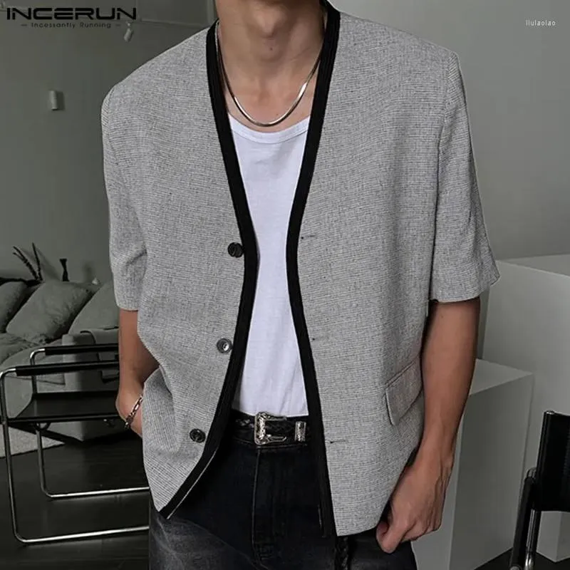 Chemises décontractées pour hommes Incerun Tops 2023 Style coréen Hommes Mode Épissage Solide Confortable Mâle Cardigan à manches courtes Blouse S-5XL
