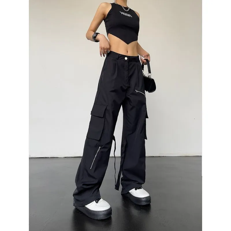 Damenhose Capris Vintage Y2K American High Dtreet Hiphop Reißverschluss Multipocket Overalls Lose gerade lässig weite Beine für Männer und Frauen 230905