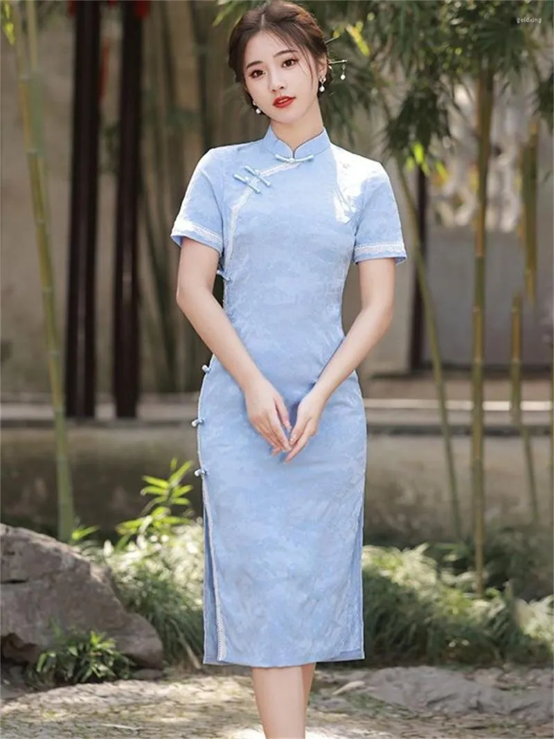 Ethnische Kleidung, chinesisches traditionelles Kleid, Retro, verbesserte Cheongsams, orientalischer Sommer, Damen, kurzärmeliges Qipao