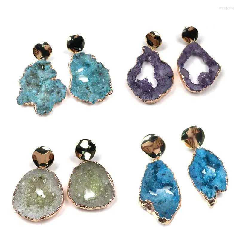 Brincos pendurados moda pedra natural cristal brinco feito à mão formato irregular quartzo ágata gota para mulheres joias requintadas
