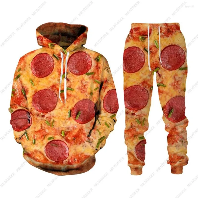 Männer Trainingsanzüge Neuheit Pizza Essen 3D Druck Trainingsanzug Set Casual Hoodie Hosen 2 stücke Sets Trend Übergroßen Pullover Streetwear männer Kleidung