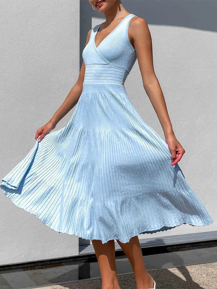 Vestido Tejido De Cintura Alta Acampanado Para Mujer Verano 2023