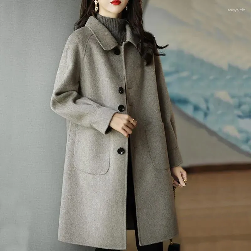 Trenchs de femmes 2023 Automne Femmes Coupe-vent Casual Élégant Banlieue Slim Fit Manteau de laine Lady Style coréen Mode Long Épaissi