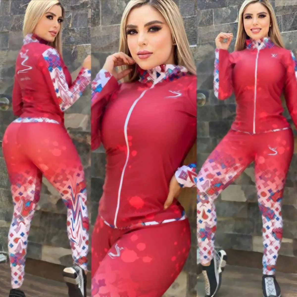 Two Piece Pants Tracksuit Sweatsuits Women Casual Print dragkedja och byxor sätter gratis fartyg