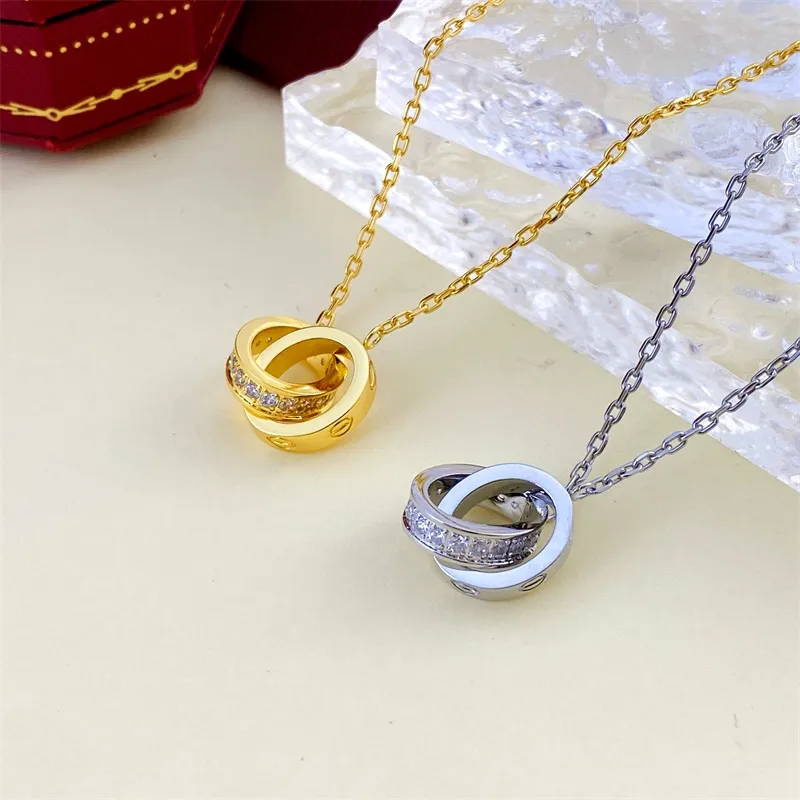 shining calssic necklace stainless steel designer jewelry for women fashion double circle necklace choker chains necklaces for women suitable for daily outfit