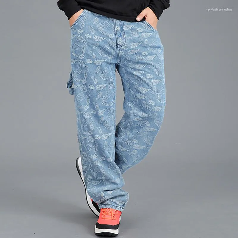 Herren Jeans Hip Hop Print Stickerei Breite Baggy Gerade Bein Denim Hosen Plus Größe Cowboy Hosen Männlich