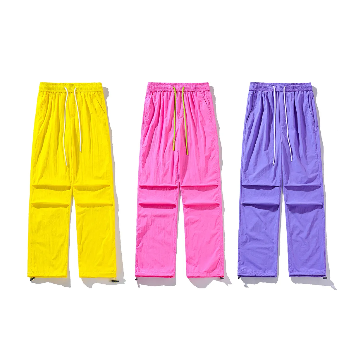 Pantaloni da uomo Dopamina Spogliatoio Uomini di Seta del Ghiaccio Pantaloni Casual Streetwear Paracadutista 2023 Tendenza Estiva di Colore Brillante Pantaloni 230906